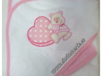 Capa de baño bebé manopla rosa y blanca  bordada dibujo variado **OFERTA ESPECIAL** 